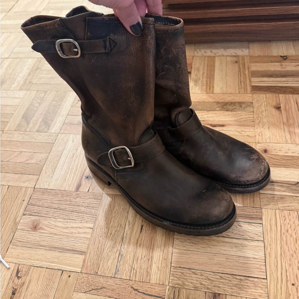 Brown Leather Buckle Frye Boots